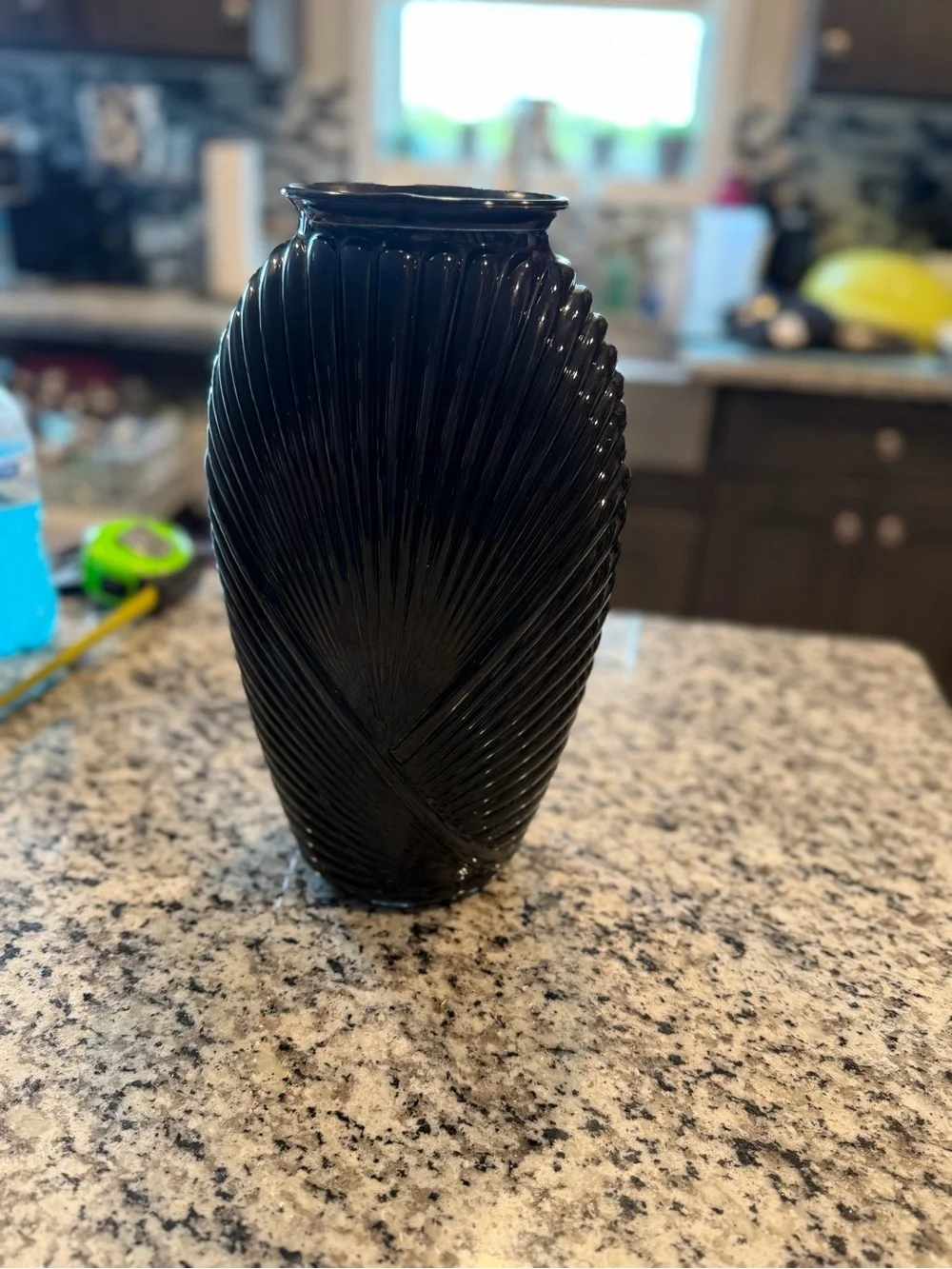 Black Decorative Ribbed Glass Vase - Elegant Home Accent